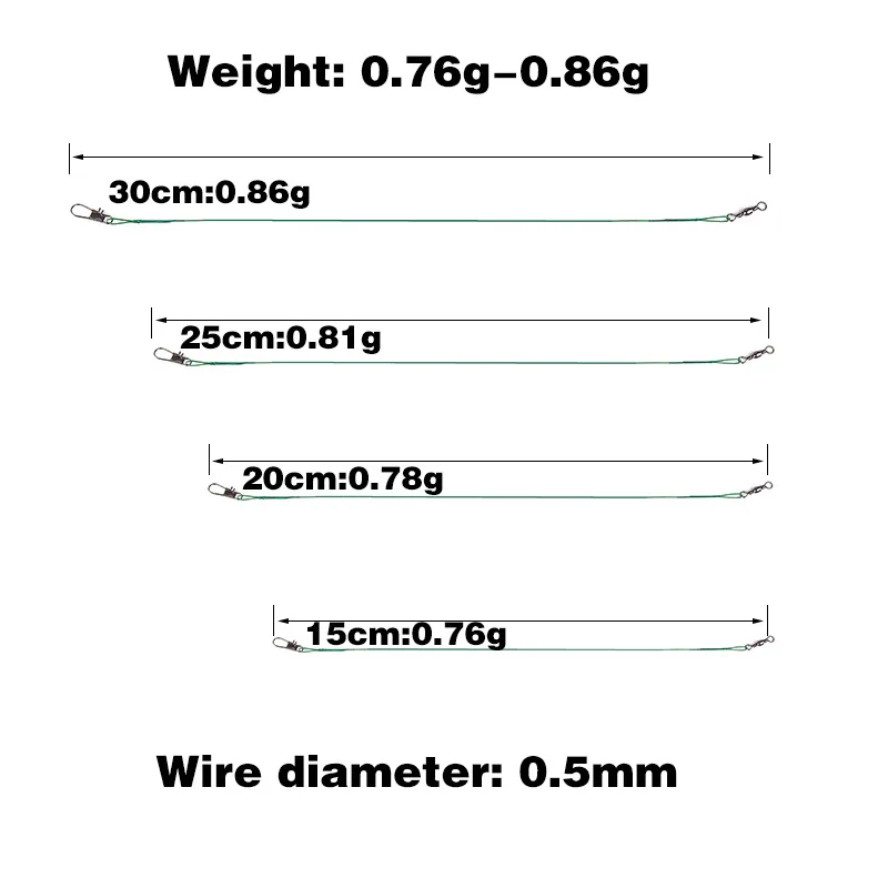 10PCS Luya Bait Line Anti-Bite Steel Front Wire Leader with Swivel Fishing Accessory Lead Core Leash Gear 15C-30CM on. - 10 шт. Луя наживка линия анти-кусок стальной передний провод лидер с вращающимся свивелем рыболовный аксессуар основная стропа снаряже