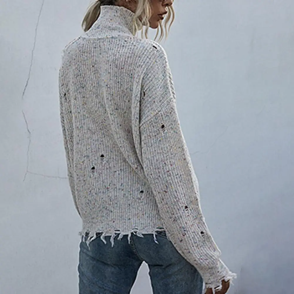 

Knitted Jumpers Pullover Skin-friendly Cold Shoulder Ripped Off Shoulder Knitting Sweater