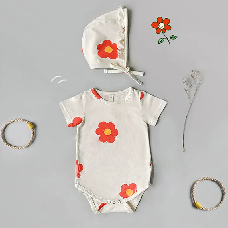 2022 Summer New Print Newborn Baby Romper Cute Baby Clothes Jumpsuit Short-Sleeve Flower Baby Girls Triangle Rompers 3-24 Months