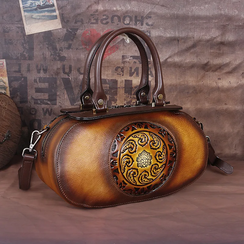 

Womens Bag New Genuine Leather Handbag For Women Retro Embossed Chinese Style Crossbody Bag Soft Cowhide Luxury Bags