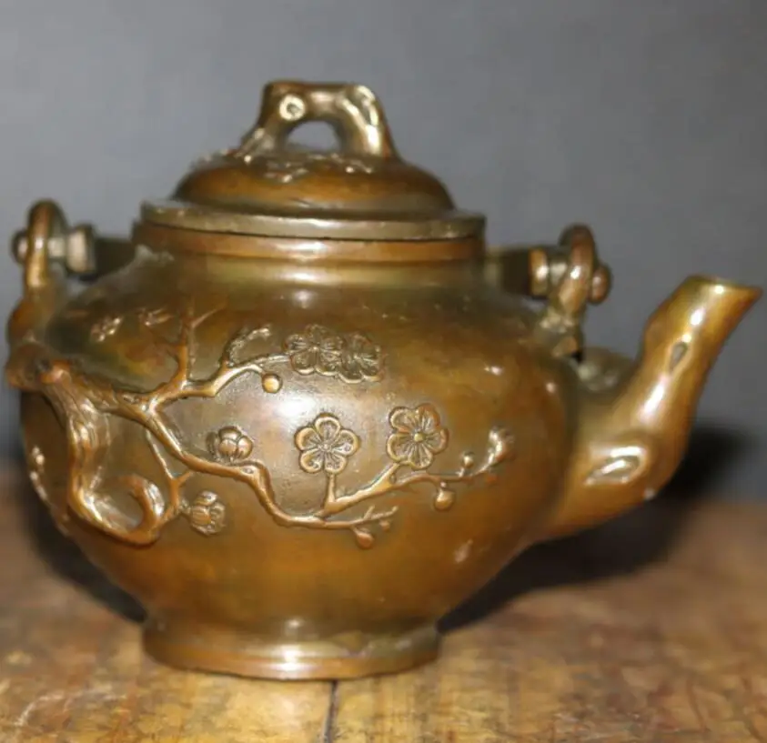 

Китайская статуя заварочного чайника из латуни с цветком сливы