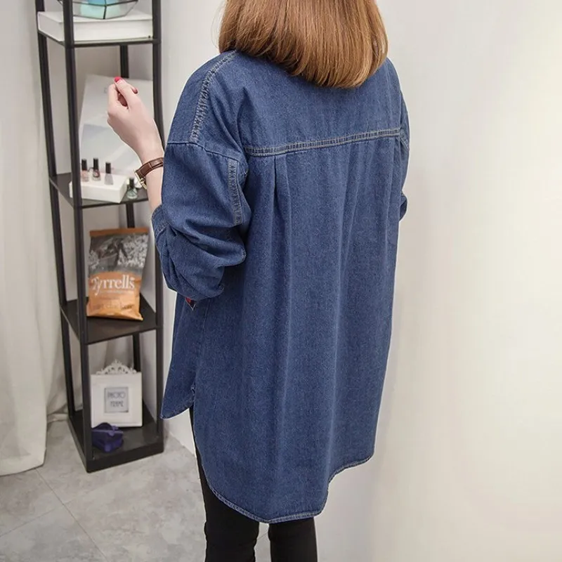 Весна 2020 новинка Женская длинная джинсовая рубашка готический стиль с принтом