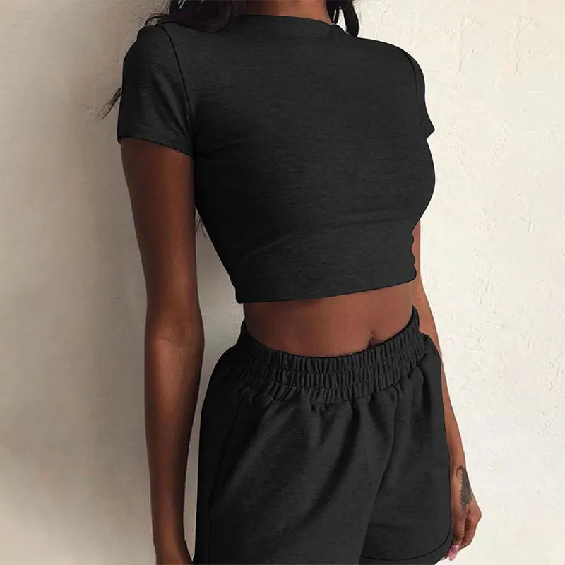 

Sexy Elegant Two Piece Set Tracksuit Women Summer Clothes Summer Short Sleeve Top Elastic Shorts Sweat Suits Matching Sets