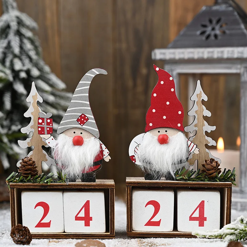 

Merry Christmas Wooden Calendar Santa Claus Tree Onament Doll Xmas Advent Countdown New Year 2021 Gift Decor