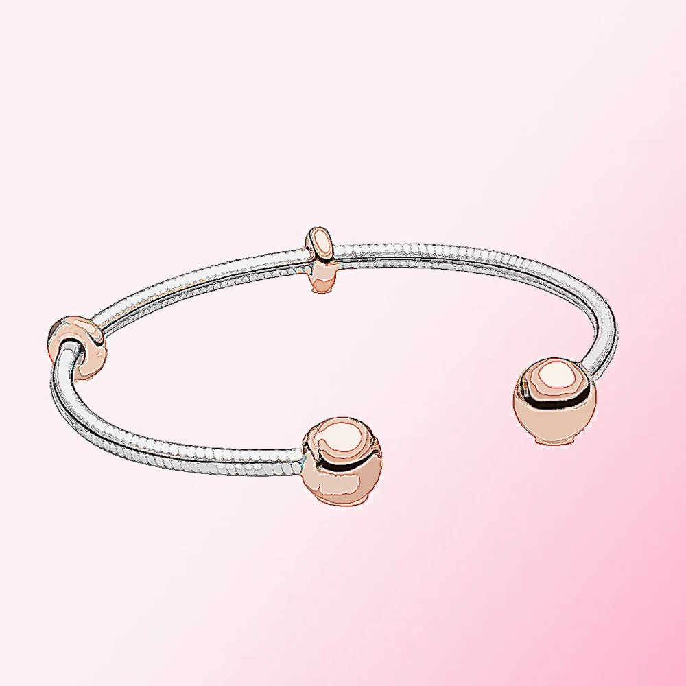 

2019 Autumn 1:1 Glamour Jewelry 100% 925 Sterling Silver Rose Gold Shine Moments Snake Chain Style Open Bangle Bracelet