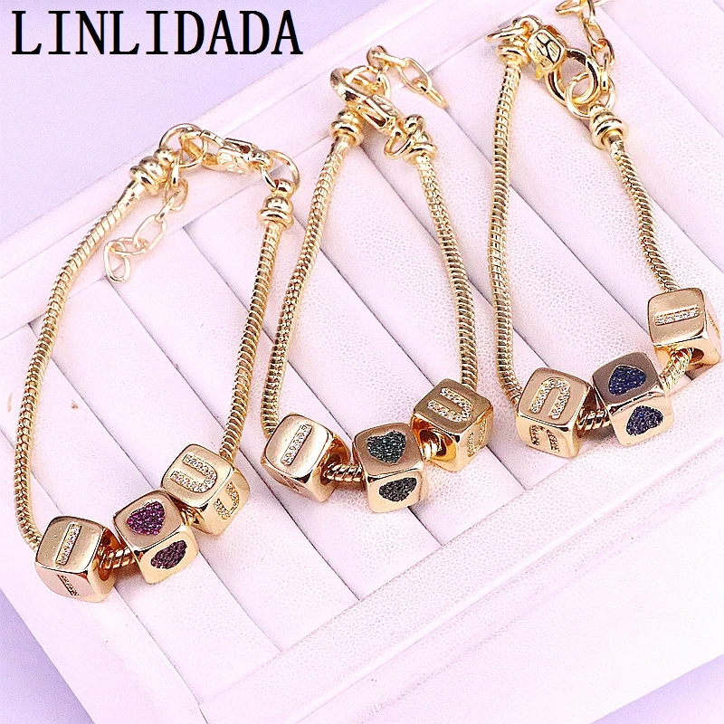 

Браслет-цепочка Женский, металлический, с кубическими подвесками, 5 шт., циркониевые амулеты