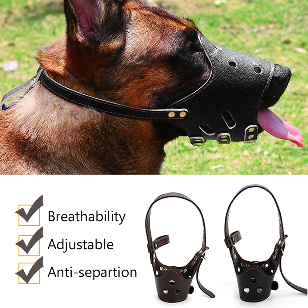 

Pet Dog Muzzle Adjustable Breathable Muzzles Large Dogs Stop Biting Barking Chewing PU Leather Soft Muzzle For Puppy Small Dog
