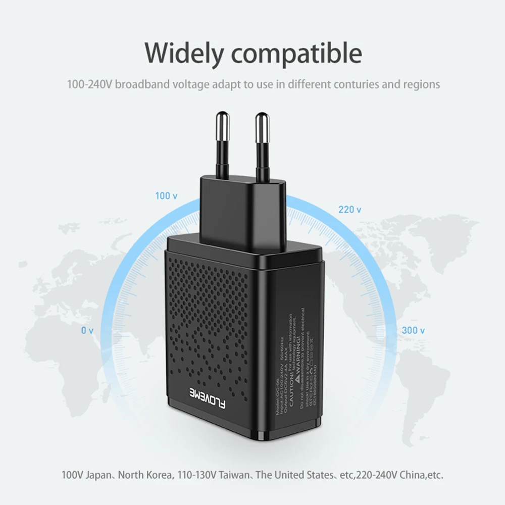 Новое зарядное устройство FLOVEME Dual USB 5 В 2.4A Быстрая зарядка настенное зарядное устройство адаптер ЕС вилка для iphone ipad mini samsung Xiaomi