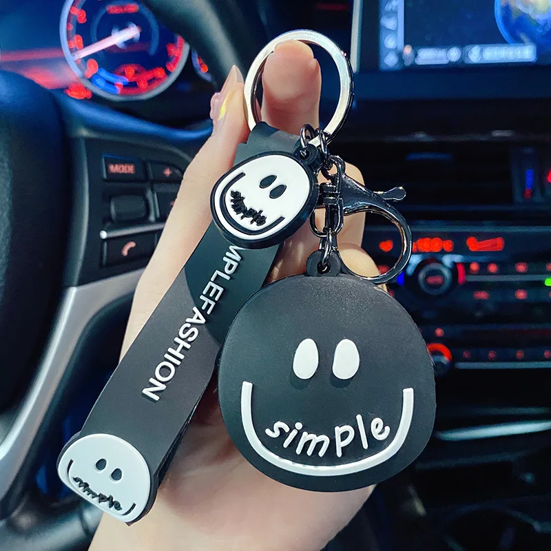 

Cute Happy Smiling Face Key Ring Student Backpack Pendant Car Seat Keychains Give Friend Key Chain Christmas Birthday