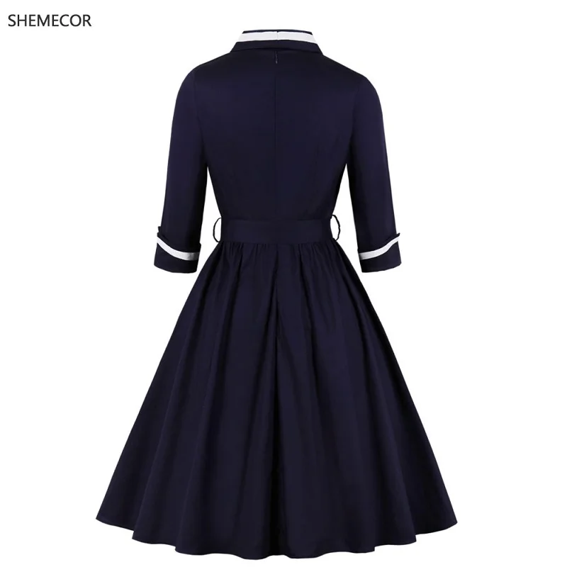 SHEMECOR 2019 осень лето 1950s Хепберн винтажное ретро с высокой талией длинным рукавом