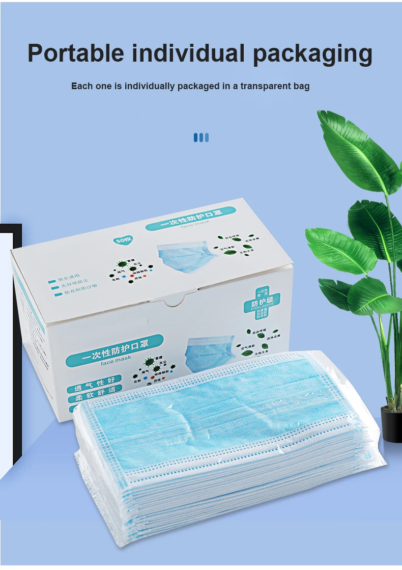 

3-layer Masks Non Woven Disposable Protective Masks Anti-Dust Windproof bacteria proof Flu Face masks Blue Earloops Masks