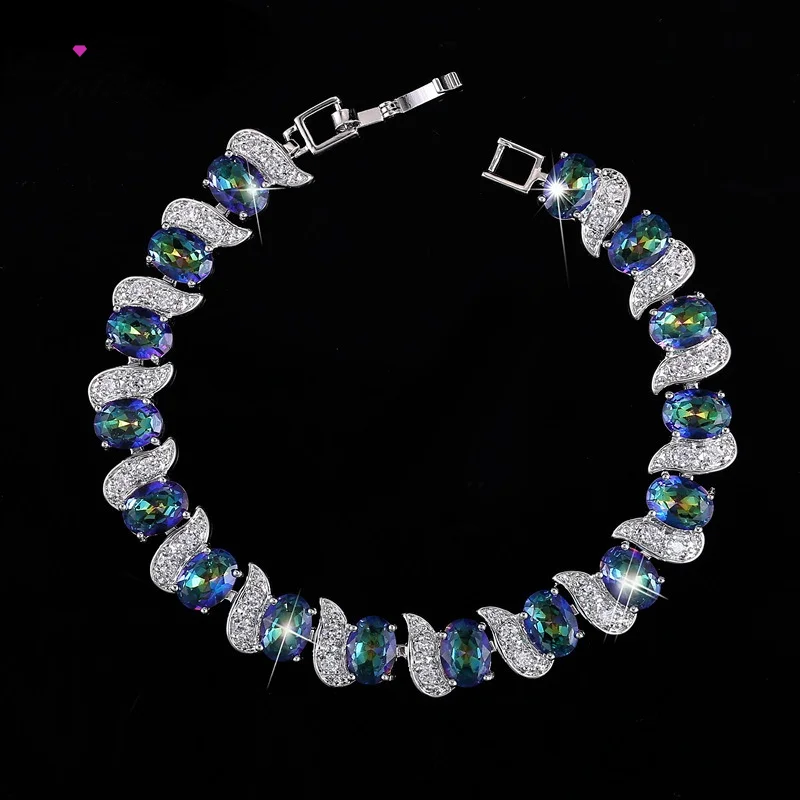 

Роскошные свадебные украшения, браслет-цепочка цвета белого золота для женщин, высококачественные разноцветные браслеты с кубическим цирконием ААА, оптовая продажа