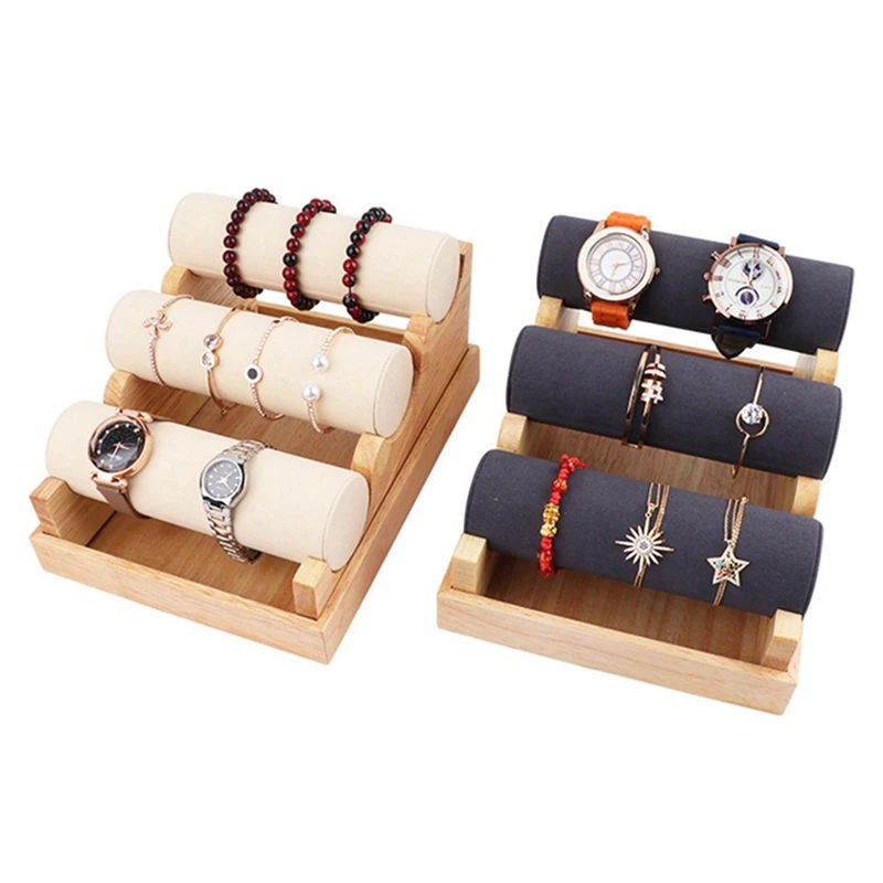 

2 Pcs Wood 3 Tier Bracelet Watch Stand Holder Jewelry Showcase Display Storage Necklace Bangle Organizer, White & Black