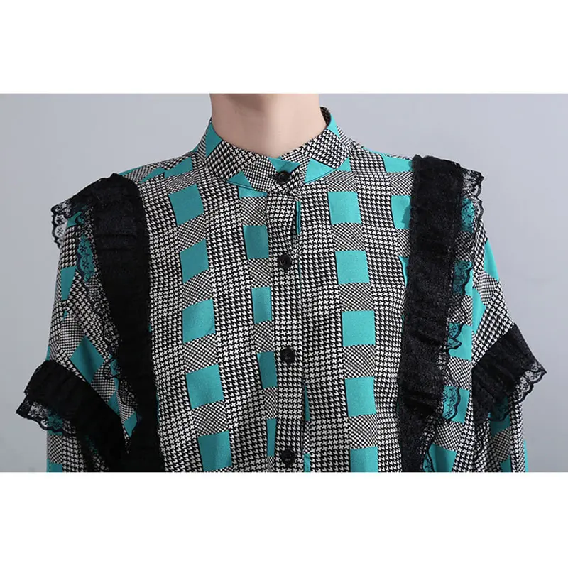 XITAO клетчатая кружевная блузка для женщин модная новинка 2019 осенняя элегантная