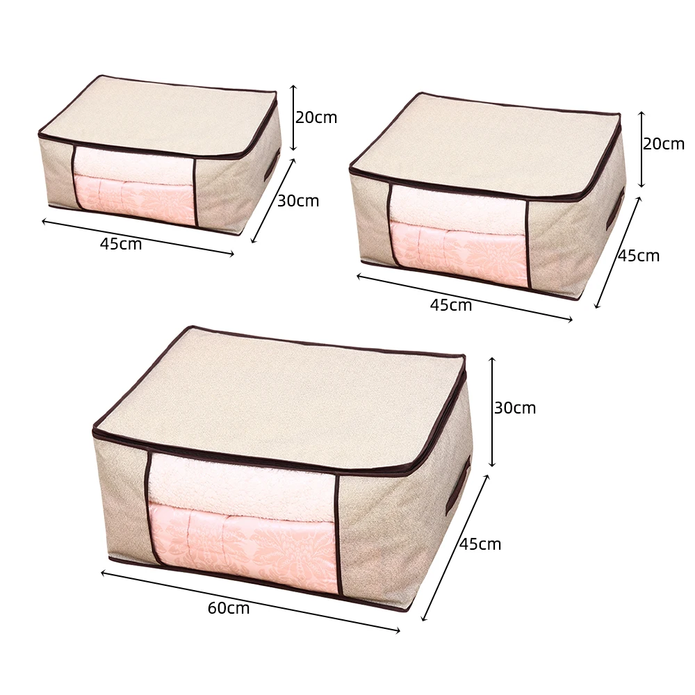 Нетканый ящик для хранения Складная сумка с прозрачным окошком на молнии ручкой