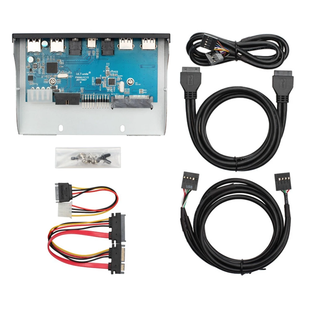 

USB 3.0 USB 2.0 3.5mm Audio Front Panel USB3.0 Hub Splitter Internal Bracket Adapter for Desktop 3.5 Inch Floppy Bay