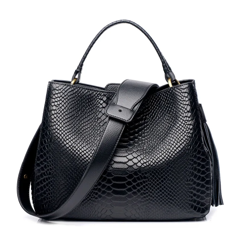 

New First Layer Cowhide Ladies Shoulder Diagonal Large Capacity Leather Handbags For Women black