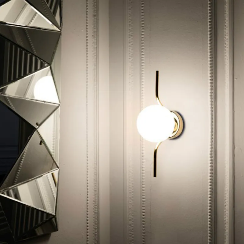 

Nordic Creative Modern Glass Wall Light Round moon Bedside Lamp Living Room Corridor Wrought Iron Lighting sconce MJ1201
