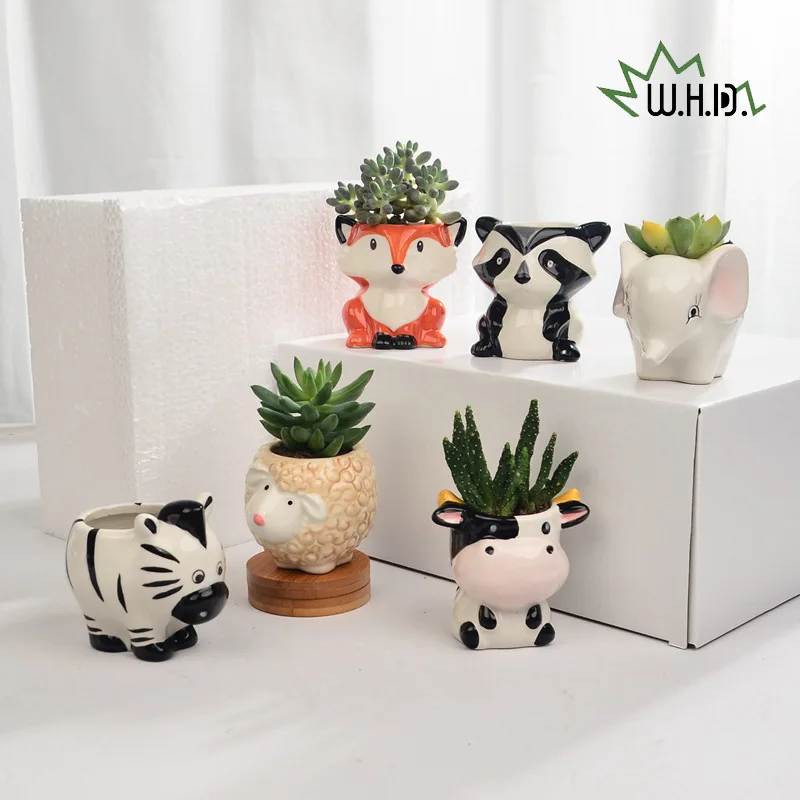 

Cartoon Animal Miniature Model Decoration Succulent Flower Pot Creative Home Gardening Plants Potted Ceramic Flowerpots Ornament