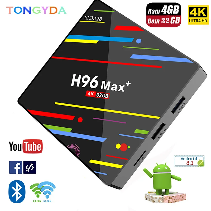 Set Top TV Box 4G DDR3 USB 3.0 Bluetooth 4.0 Android 9.0 OS 4K 4096x2160 H96 Smart Penta-Core Mali-450 RK3318 GPU 2.4G/5G - купить по