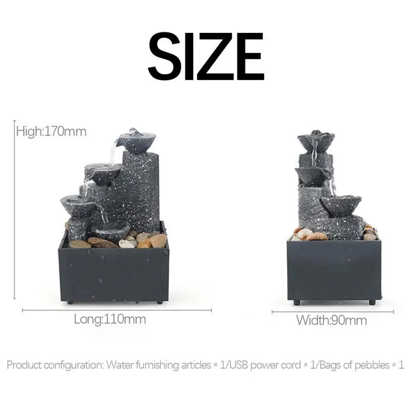 

Meditation Fountain With LED Light Home Office Battery Powered Recruit Wealth ABS Plastic Ornaments FengShui 3 Tiered Waterfall