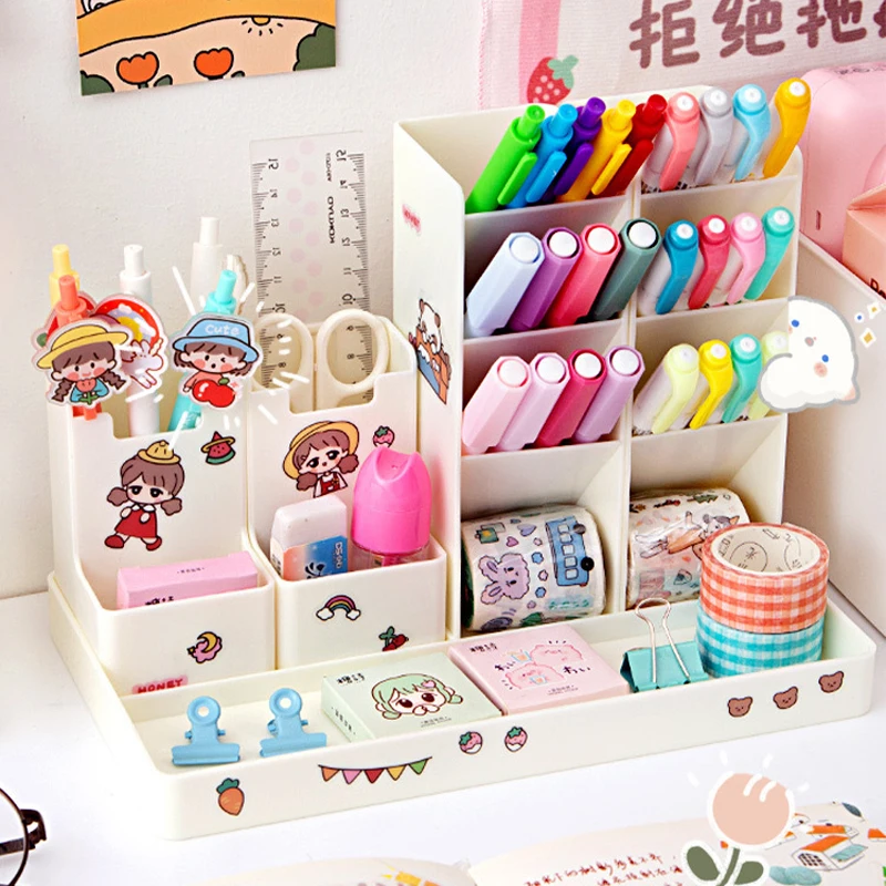 

5pcs Kawaii Inclined Pen Holder Large-capacity Multifunctional Office Desktop Organizer Pen Holder Stationery Storage Box