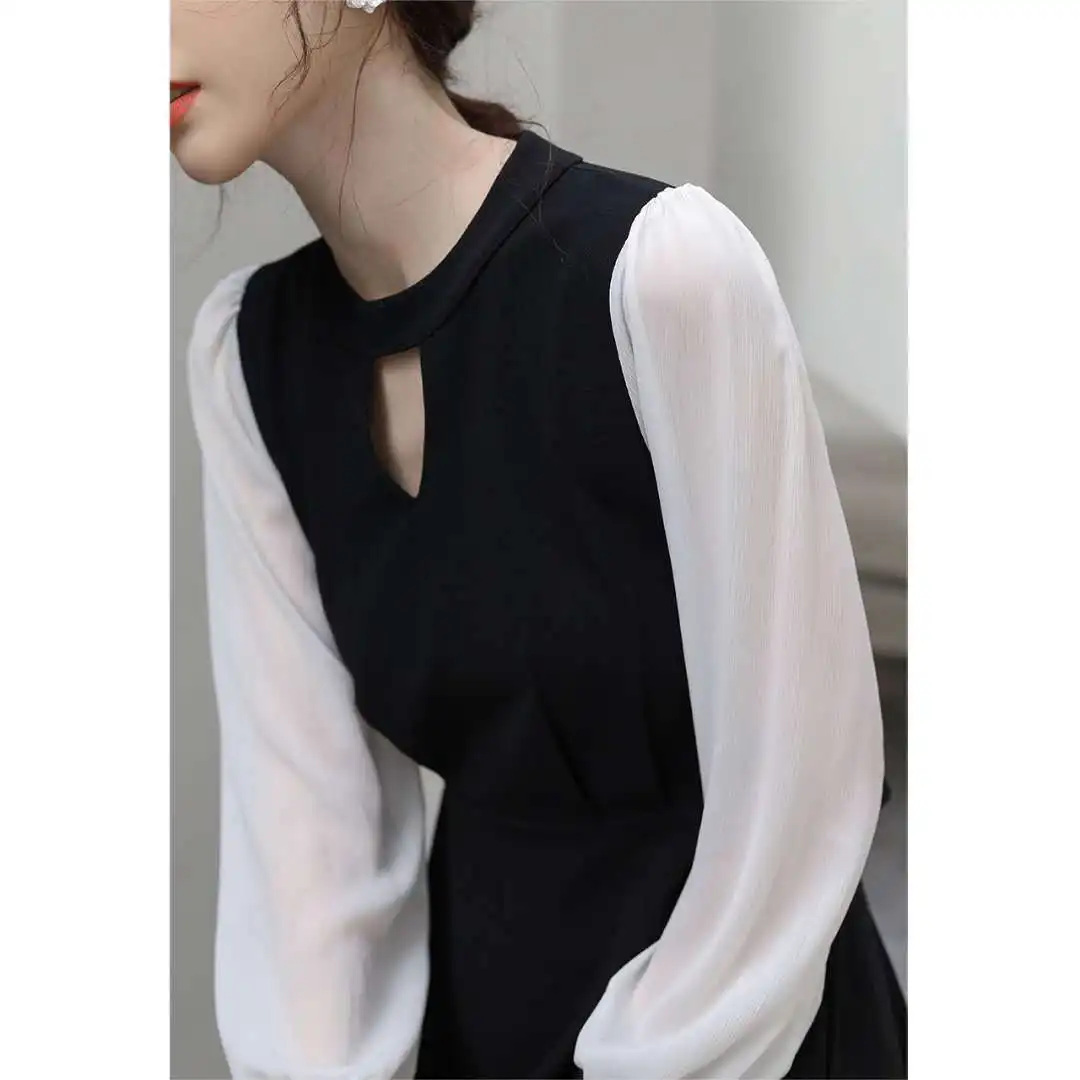 

Elegant Solid Dress Women Office Lady O-Neck Sexy Slim Black Dress Evening Party Long Sleeve Midi One-Piece Dress Korean 2021