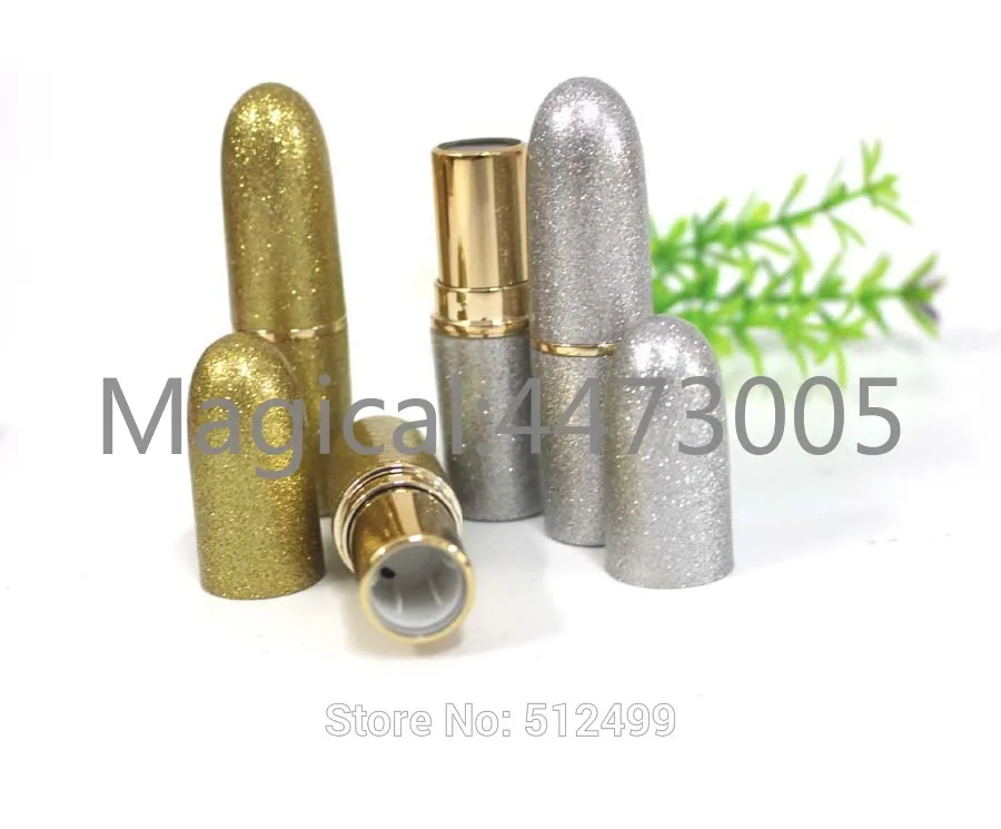 

free shipping 10/30/50/100pcs empty silver/gold high-grade lipstick tube, bullet shape empty Lip balm container bottle