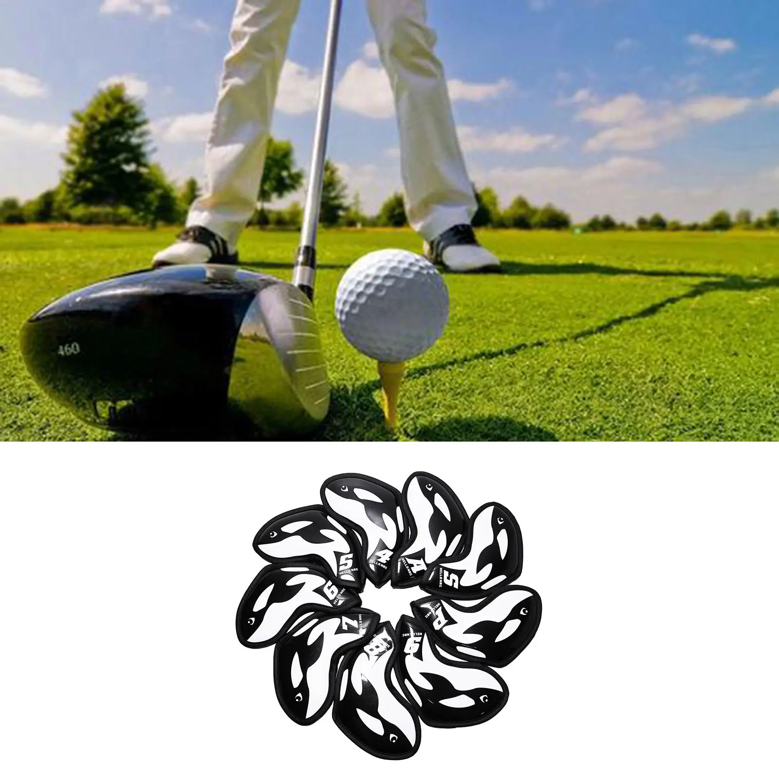 

9Pack Durable PU Leather Golf Iron Head Cover Transport Club Headcover Guard