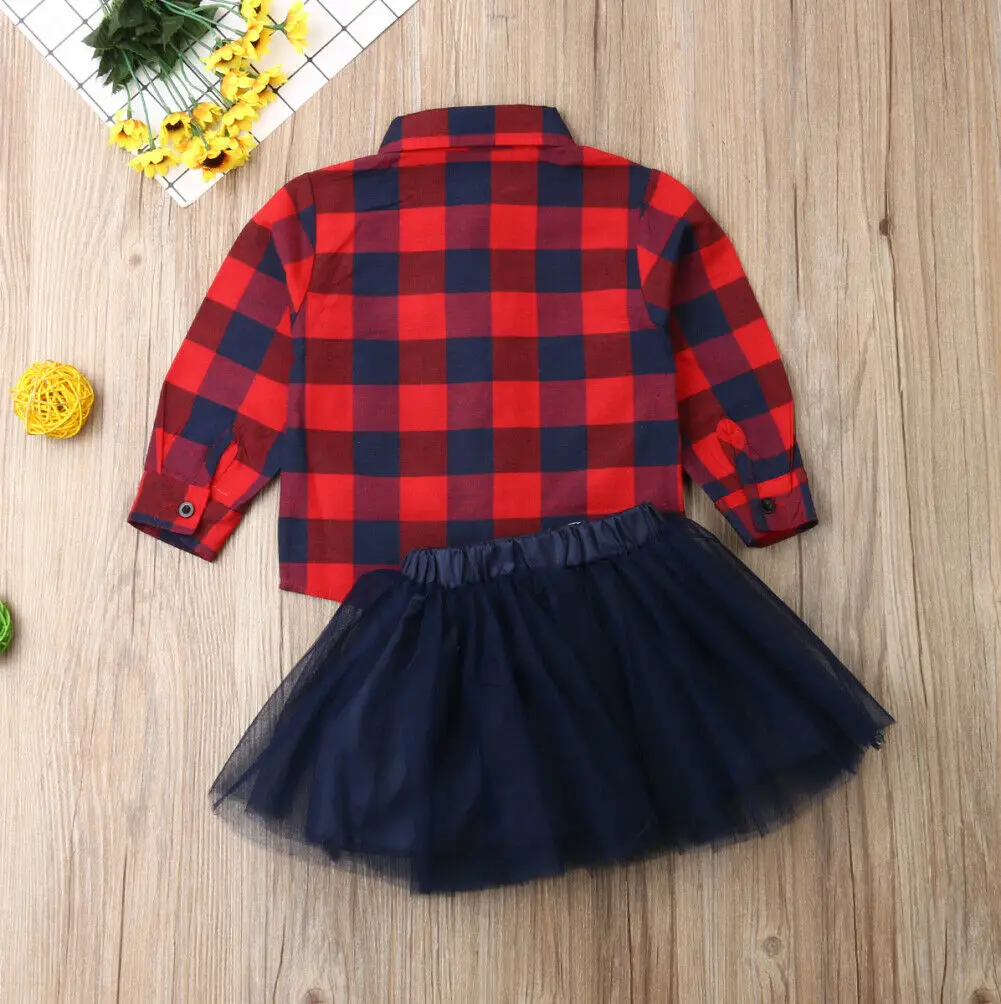 Одежда для маленьких девочек на осень и Рождество рубашка в клетку с длинным
