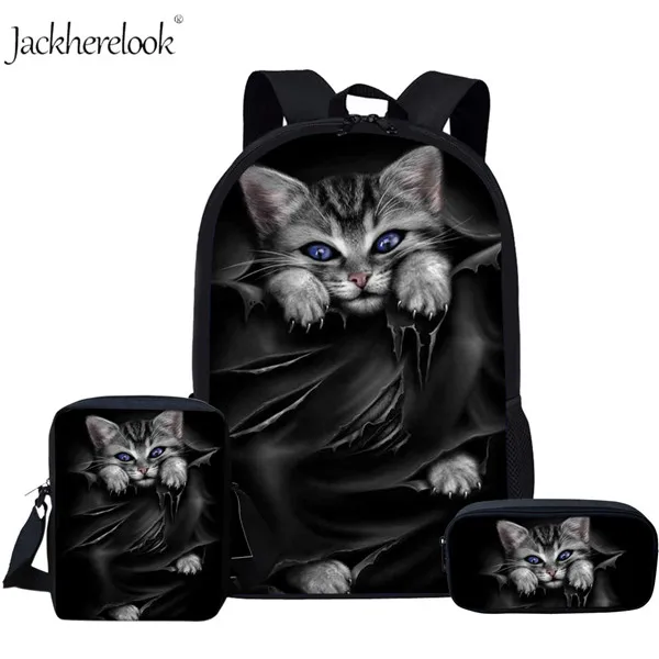 HK864CEK Jackhereook Черный Инь Ян кошки школьные рюкзаки для девочек милый детский рюкзак для котенка для мальчиков книжные сумки для начальной школы Студенческая сумка детские подарки - Цвет: HK864CEK