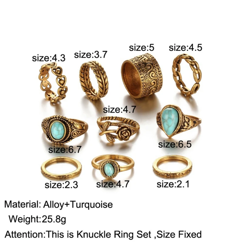 

21 Styles Trendy Boho Midi Knuckle Ring Set For Women Crystal Geometric Finger Rings Fashion Bohemian Jewelry