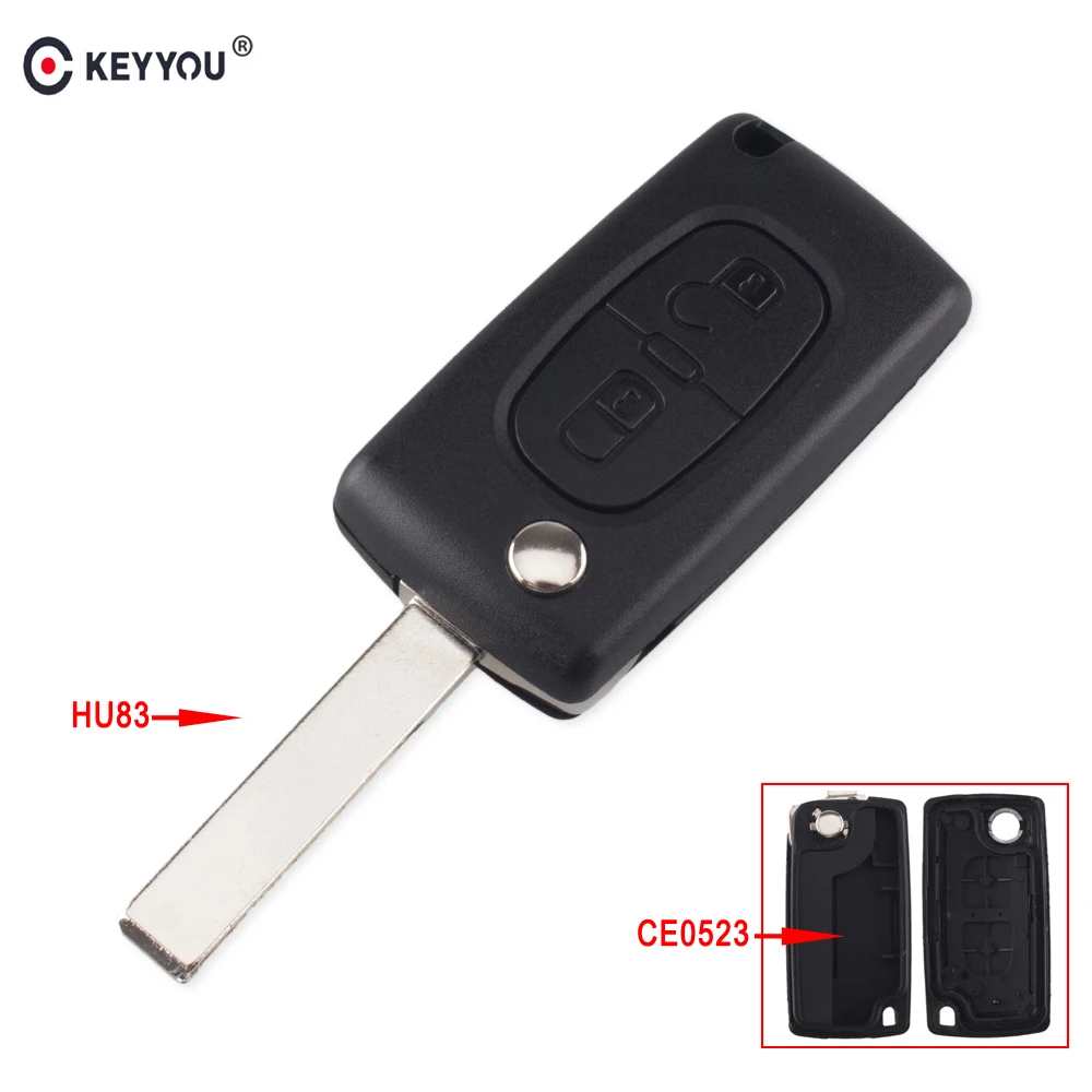 

KEYYOU 20X Flip Folding 2 Button Remote Case Key Case Shell For PEUGEOT 307 308 107 207 407 408 Fob With HU83 Blade CE0523