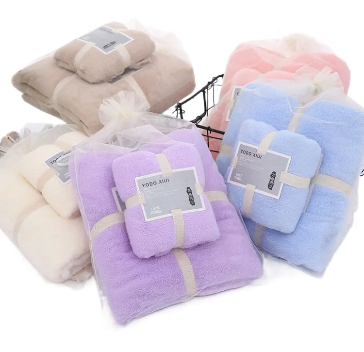 Towel bath towel coral velvet suit fine fiber absorbent towel towels bathroom set  hair towel hand towel microfiber hair towel images - 6