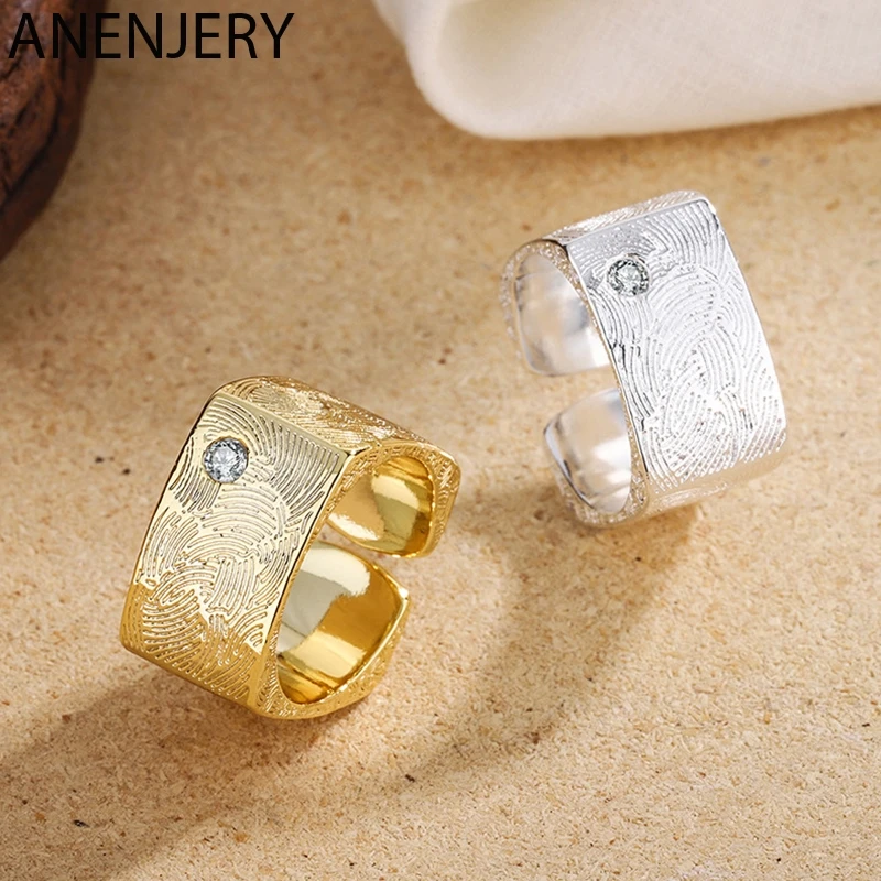 

Evimi 925 Silver Color Irregular Fingerprint Texture Inlaid Zircon Rings For Women Simple Personality Wide Open