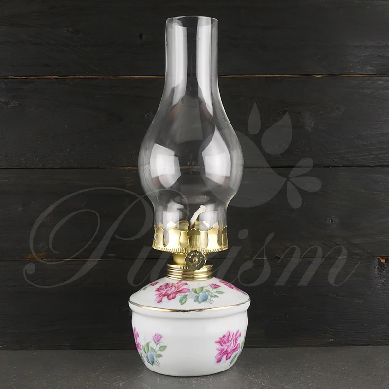 

Classic Ceramics Glass Kerosene Lamp Nostalgia Smokeless Table lamp Home Desktop Decorate Candlestick Ornaments Camping Wedding