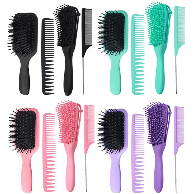 

Hair Brush Set For Women 4pcs With Detangling Paddle Brushes and Hair Combs Suitable for Wet or Dry Straight Long Thick
