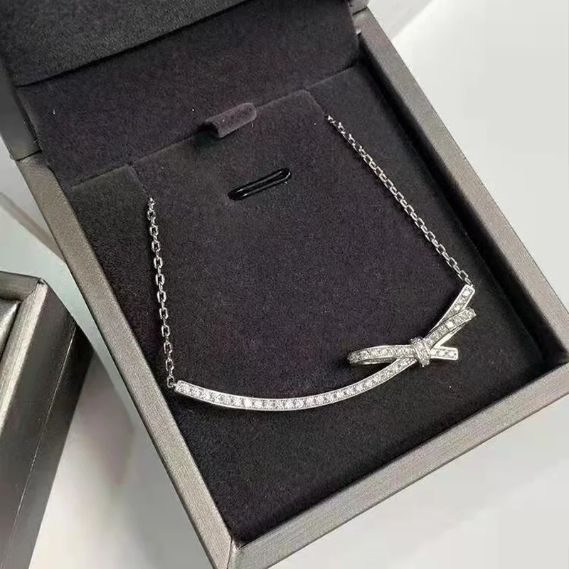 

Silver Necklace for Women S925 Fashion Bow Smile Choker Vintage Aesthetic Cute Pendant Fine Jewelry Couple Gift for Girl Friend