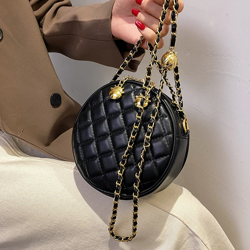 

Fashion Bell Chain Messenger Bag Women's Solid Pu Diamond Check Shoulder Bag for Woman Designer Casual Messenger Bags Women 2021