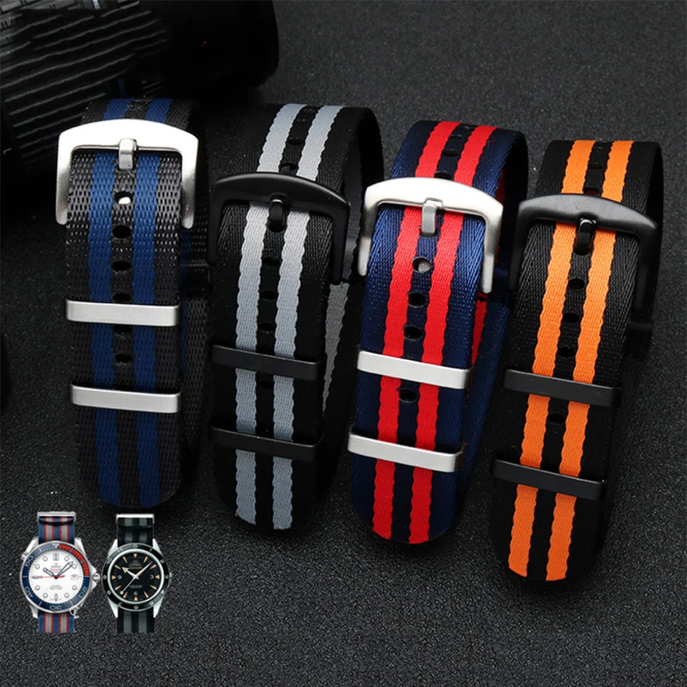20mm 22mm Premium Quality Nylon NATO Watch Band Military Fabric Seatbelt Wrist Strap Bracelet Accessories for 007 James Bond