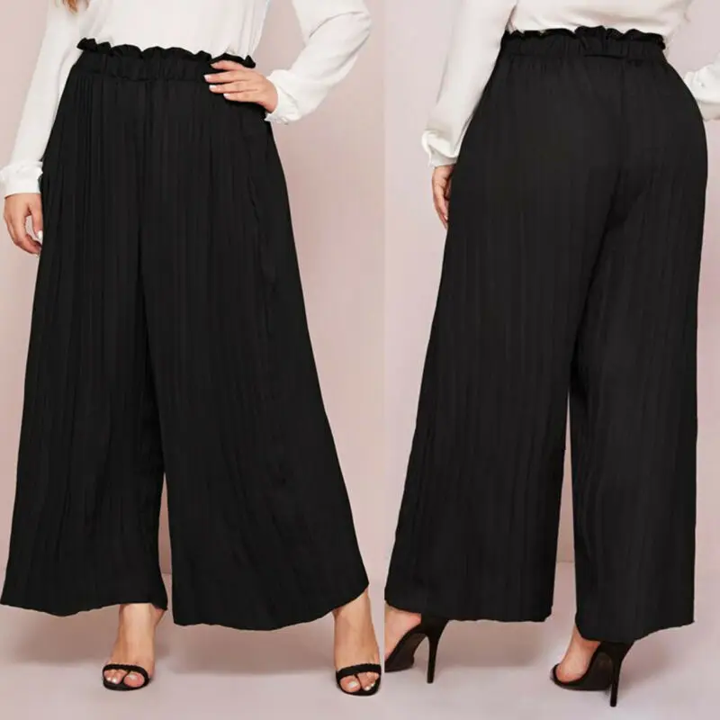 

Women's Trousers 2020 Plus Size Wide Leg Pants Fashion Woman Elastic Waist Baggy Pantalon Palazzo Casual Pant Bottoms