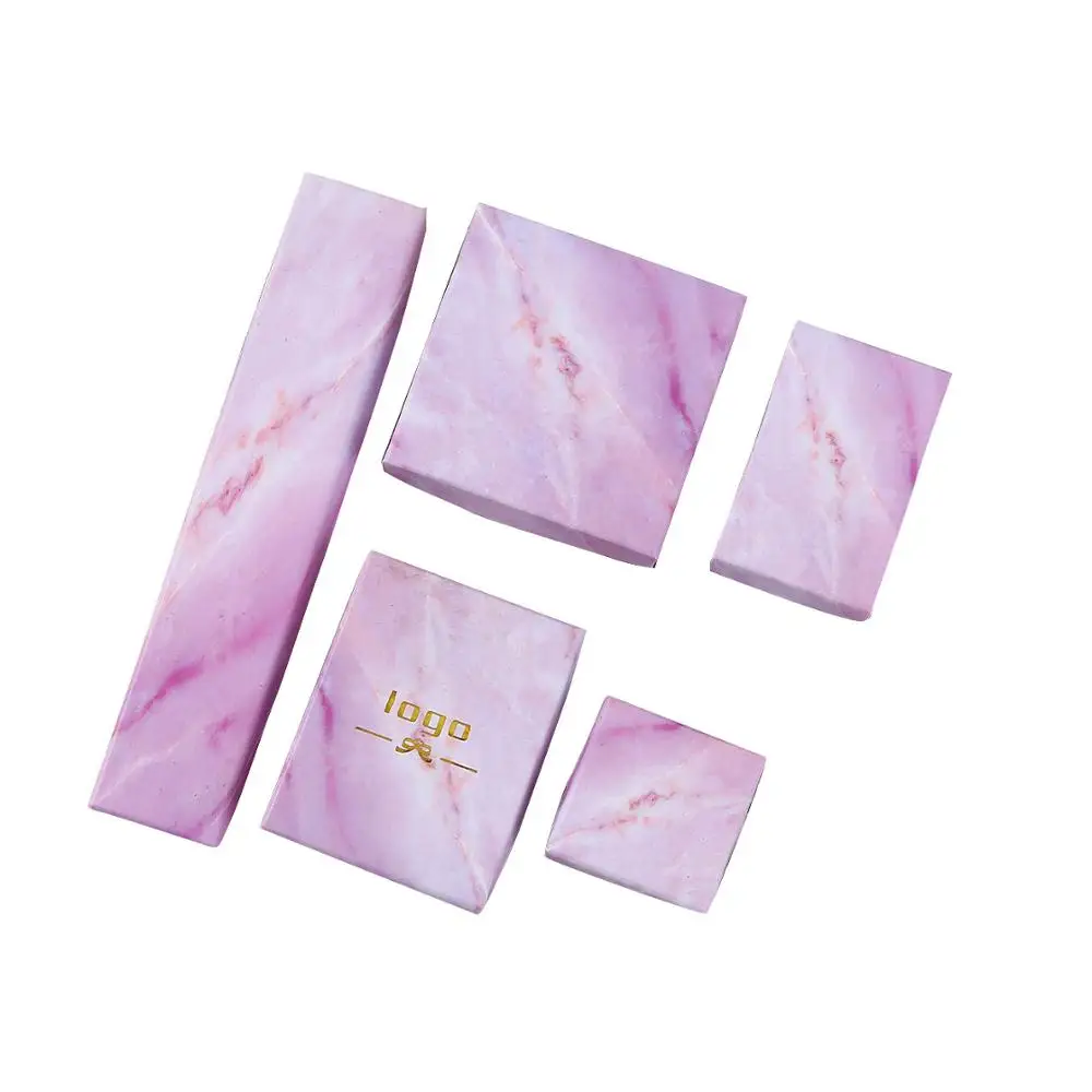 

12pcs/lot Pink Marble Cardboard Jewelry Set Box for Ring Necklace Rectangle Tan Black Kraft Cotton Filled Cardboard Paper