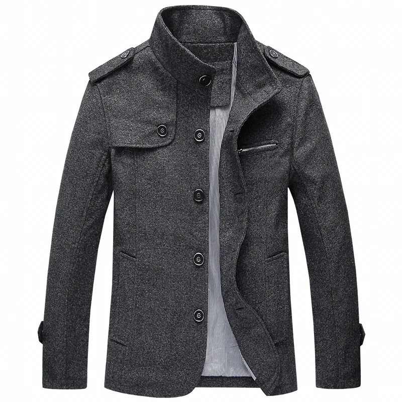 

Fashion Mens Wool Coat Male Autumn Winter Jacket Man Business Casual Brand Clothing Overcoat Mandarin Collar Solid Mens Coats