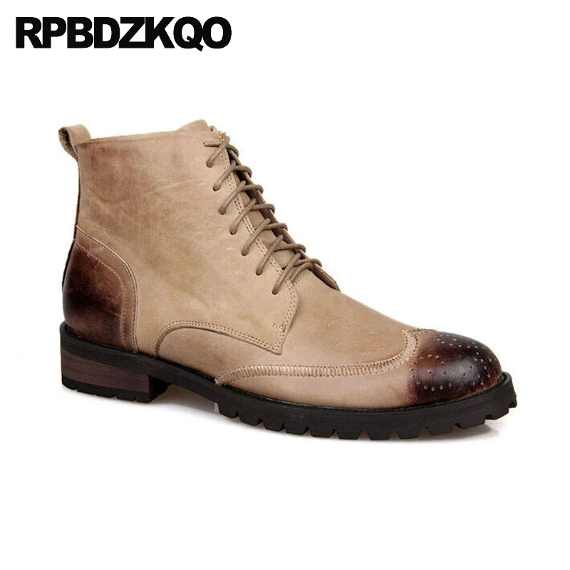 Ботинки Wingtip мужские с высоким берцем полусапожки на шнуровке из искусственного