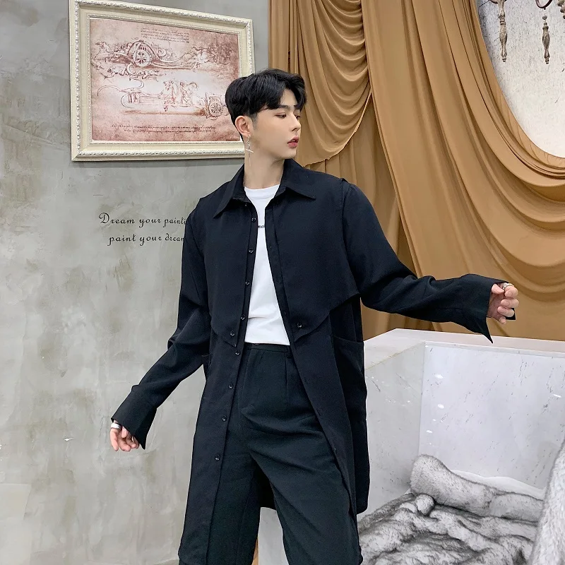 Мужской длинный кардиган белая черная рубашка стильная куртка Мужская Уличная