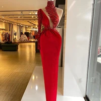 stylish red one shoulder evening dress sequins high collar beading ruched party gowns customise prom dresses