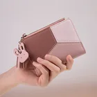Женские милые розовые кошельки с геометрическим рисунком, карманный кошелек, держатель для карт, кошелек в стиле пэчворк, женский модный короткий кошелек для мелочи, сумочка для денег, 2021