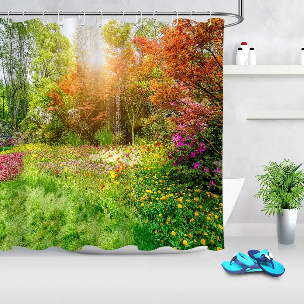 

Природные пейзажи душ Шторы s весна завод дерево цветок ванна Шторы s прочный полиэстер Ткань Водонепроницаемая занавеска для ванной Шторы ...