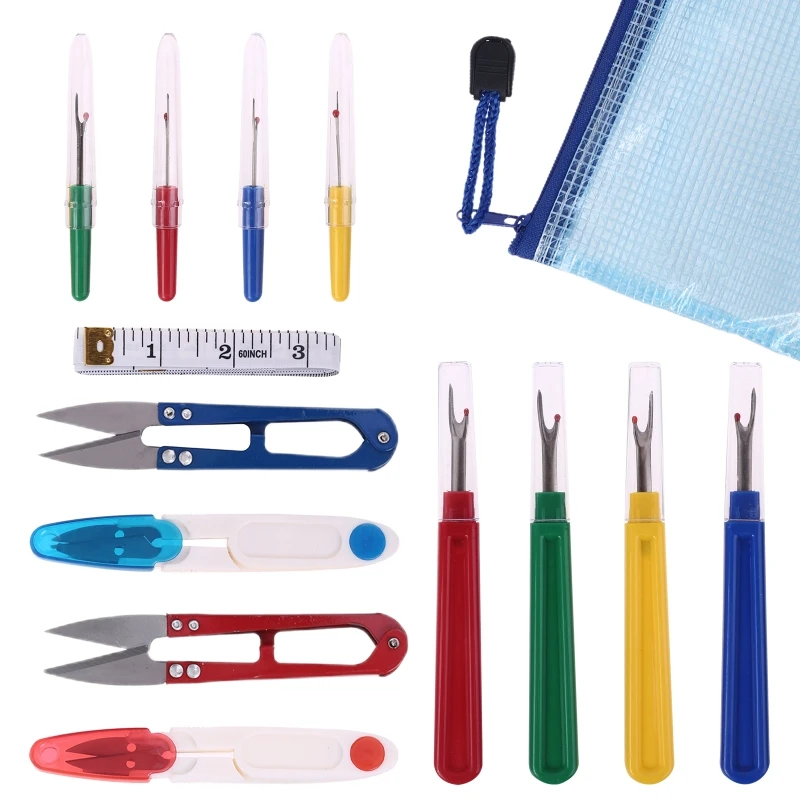 

14pcs/set Seam Ripper Stitch Unpicker Thread Cutter Yarn Trimming Scissor Sewing Thread Remover Soft Measure Tape