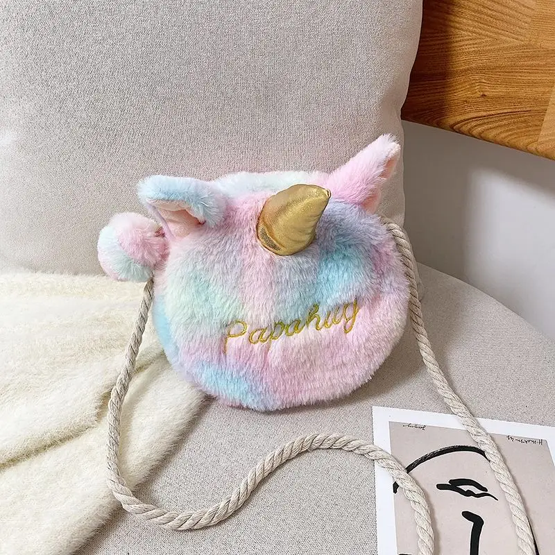 Fashion Soft Plush Baby Girls Coin Purse Handbags Winter Kids Small Shoulder Bag Cartoon Strawberry Children Messenger Bags